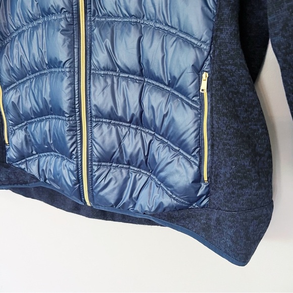 London Fog Mixed Media Down Puffer Coat Jacket XXL Navy Blue Gold Hardware 2XL - Picture 3 of 11